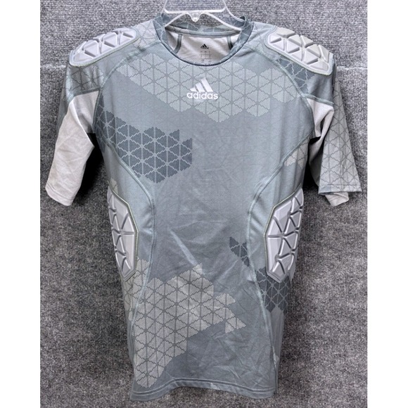 Adidas Padded‎ CLIMACOOL Techfit Compression Football T-Shirt Grey Men's Size L - Picture 1 of 7